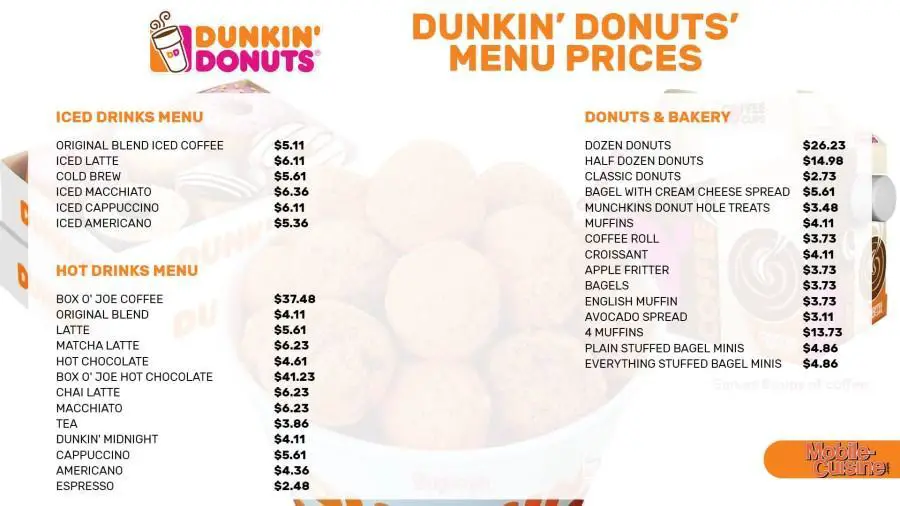 dunkin donuts menu